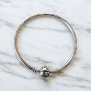 Authentic Pandora Moments Sterling Silver Bangle Bracelet Logo 6.25" + Bonus